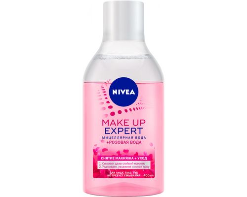 Міцелярна вода Nivea Make Up Expert + рожева вода для зняття макіяжу для обличчя, очей і губ без змивання 400 мл