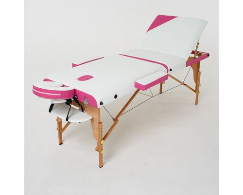 Масажний стіл RelaxLine Colibri, дерев`яна основа, біло-рожевий
