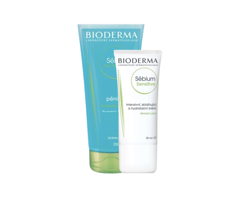 Набір Bioderma Sebium (Інтенсивний зволожуючий та заспокоюючий крем для сухої та подразненої лікуванням акне шкіри Bioderma Sebium Sensitive 30мл + Очищуючий гель Bioderma Sebium Gel Moussant 100мл)
