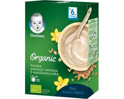 Каша суха безмолочна швидкорозчинна Gerber Organic пшенично-вівсяна з ванільним смаком для дітей 240 г з 6 місяців
