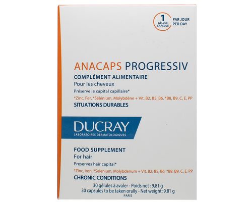 Харчова добавка Ducray Anacaps Progressiv Anti Chute від випадіння волосся 30 капсул