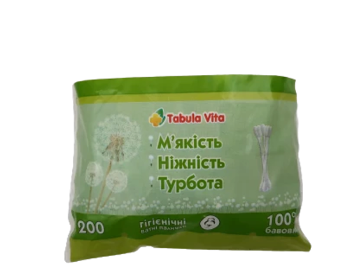 Ватні палички Tabula Vita №200 у поліетиленовій упаковці