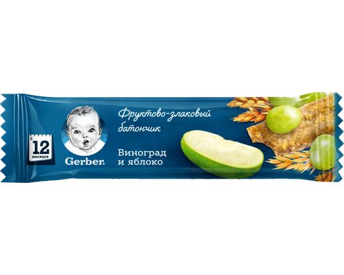 Фруктово-злаковий батончик Gerber з виноградом і яблуком для дітей з 12 місяців 25 г