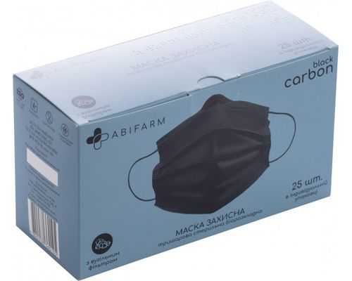Маска захисна Abifarm Black Carbon стерильна 3-шарова з вугільним фільтром №1