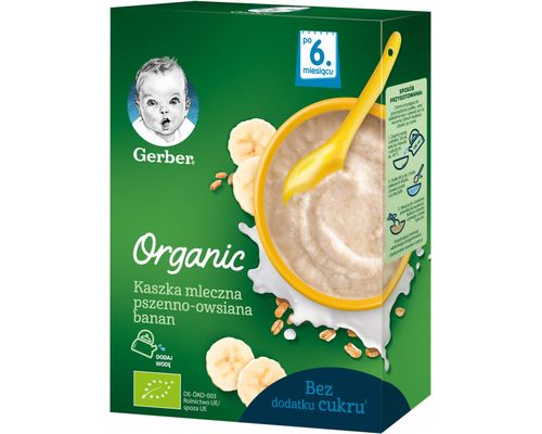 Дитяча каша Gerber Organic суха молочна швидкорозчинна органічна Пшенично-вівсяна з бананом з 6 місяців 240 г