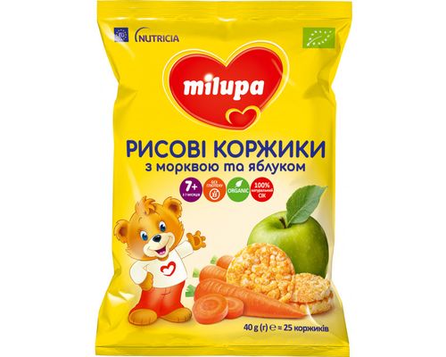 Рисові коржики Milupa з морквою та яблуком для харчування дітей від 7 місяців 40 г