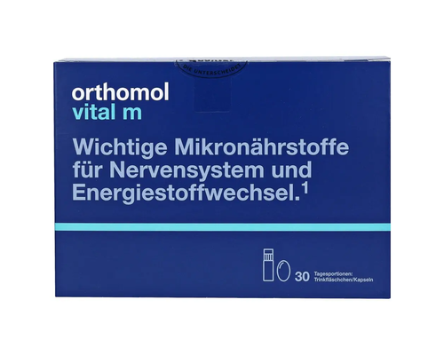 Вітаміни від симптомів емоційного вигорання і хронічної втоми для чоловіків Orthomol Vital M розчин і купсули 30 днів
