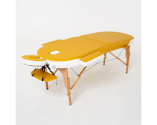 Масажний стіл RelaxLine Sahara, дерев`яна основа, біло-жовтий