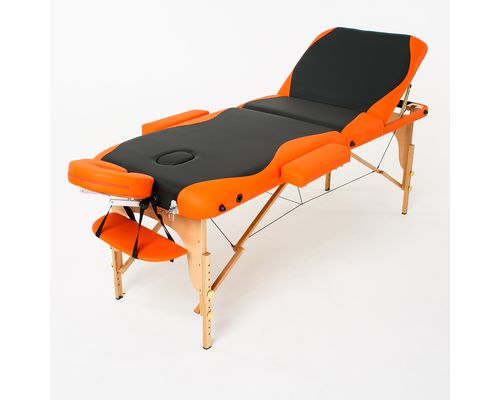 Масажний стіл RelaxLine Titan, дерев`яна основа, чорно-оранжевий