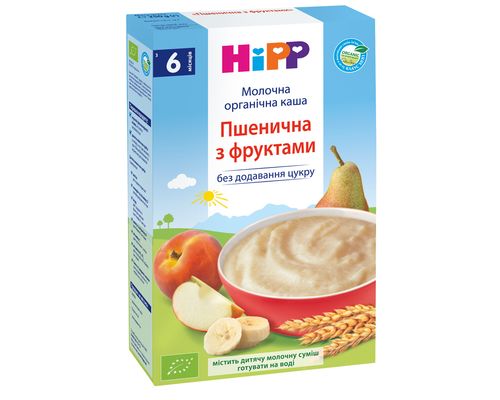 Органічна молочна каша HiPP Пшенична з фруктами 250 г