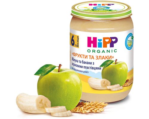 Пюре HiPP органічне Яблука і банани з зерновими пластівцями Фрукти і злаки з 6 місяців 190 г