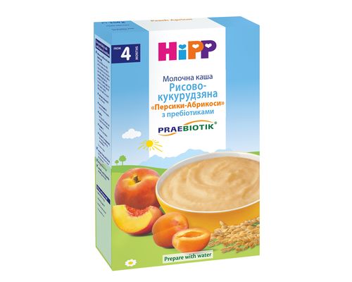 Молочна каша HiPP Рисово-кукурудзяна Персики-Абрикоси з пребіотиками 250 г