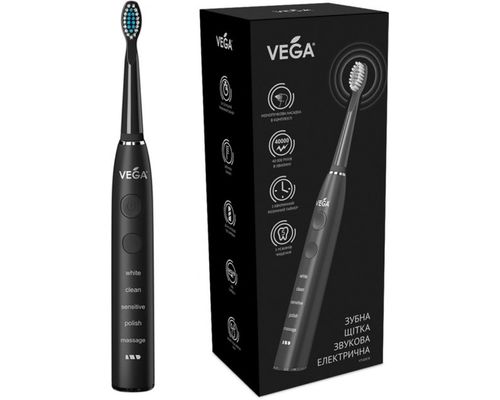 Електрична звукова зубна щітка Vega (Вега) VT-600 Black 5 режимів чищення, чорна
