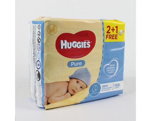 Дитячі вологі серветки Huggies Pure 2+1 №168