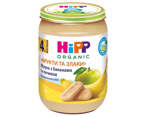 Пюре HiPP органічне Яблука з бананами та печивом Фрукти і злаки з 4 місяців 190 г