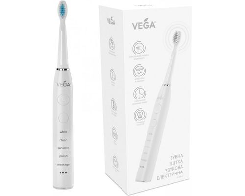 Електрична звукова зубна щітка Vega (Вега) VT-600 White 5 режимів чищення, біла
